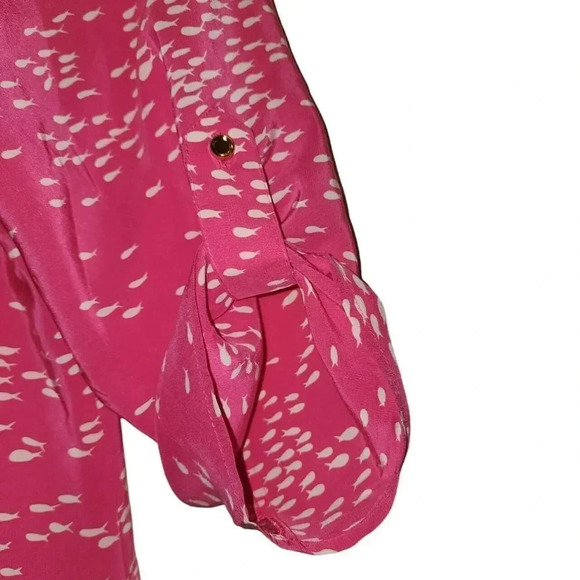 Twelfth Street by Cynthia Vincent Dress Size Small Pink White Fish Patterns Silk - Picture 8 of 10